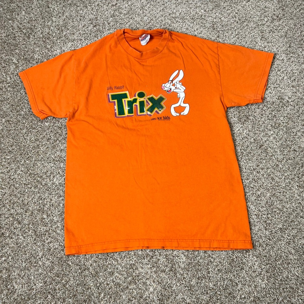 Vintage Hanes Trix Cereal Rabbit Orange Graphic T-Shirt Mens Medium Silly Rabbit